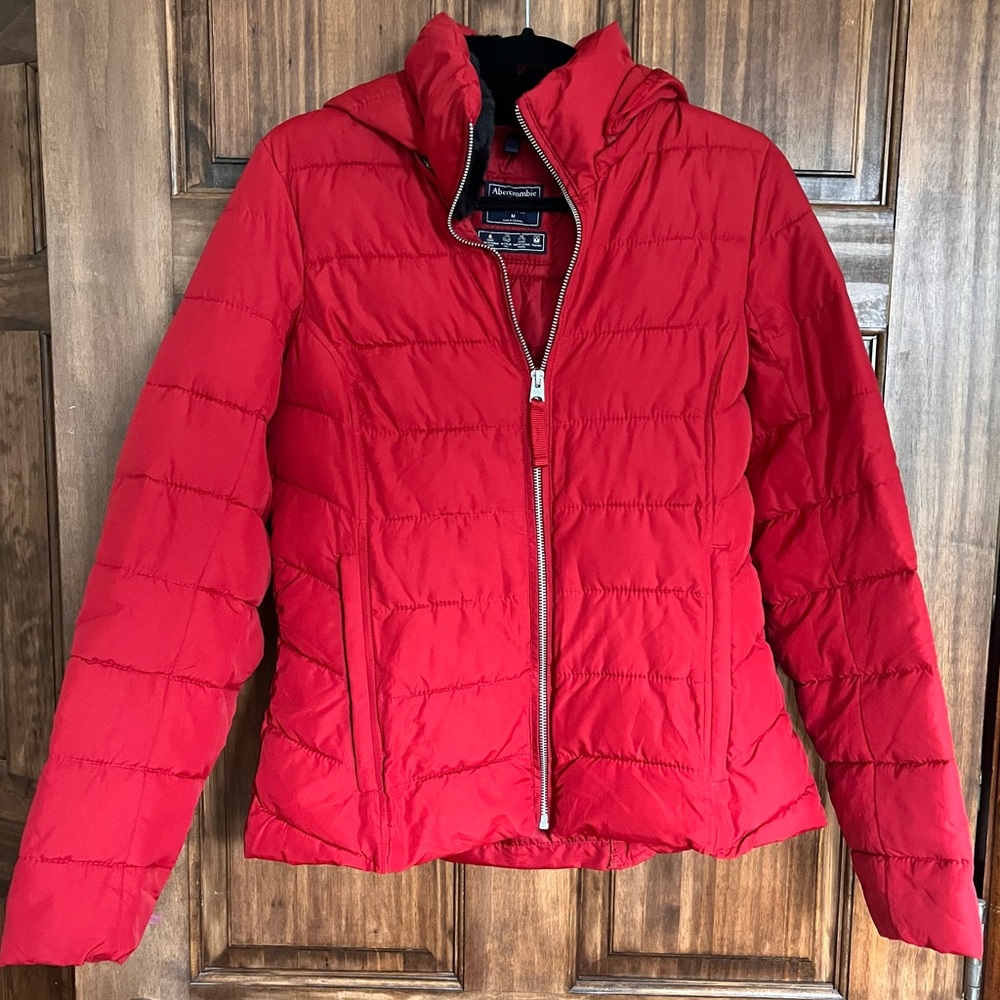red abercrombie puffer coat